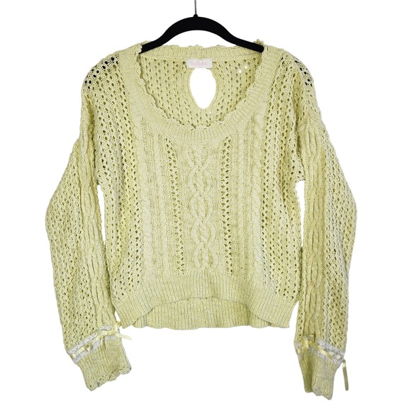 LIZ LISA Sweaters - Liz Lisa Pastel Cable Knit Bow Back Cutout Sweater S Kawaii Japanese Fashion